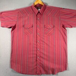 Vintage Wrangler Pearl Snap Shirt Mens 2XL Tall Man Pink Stripe Flap Pocket 90s